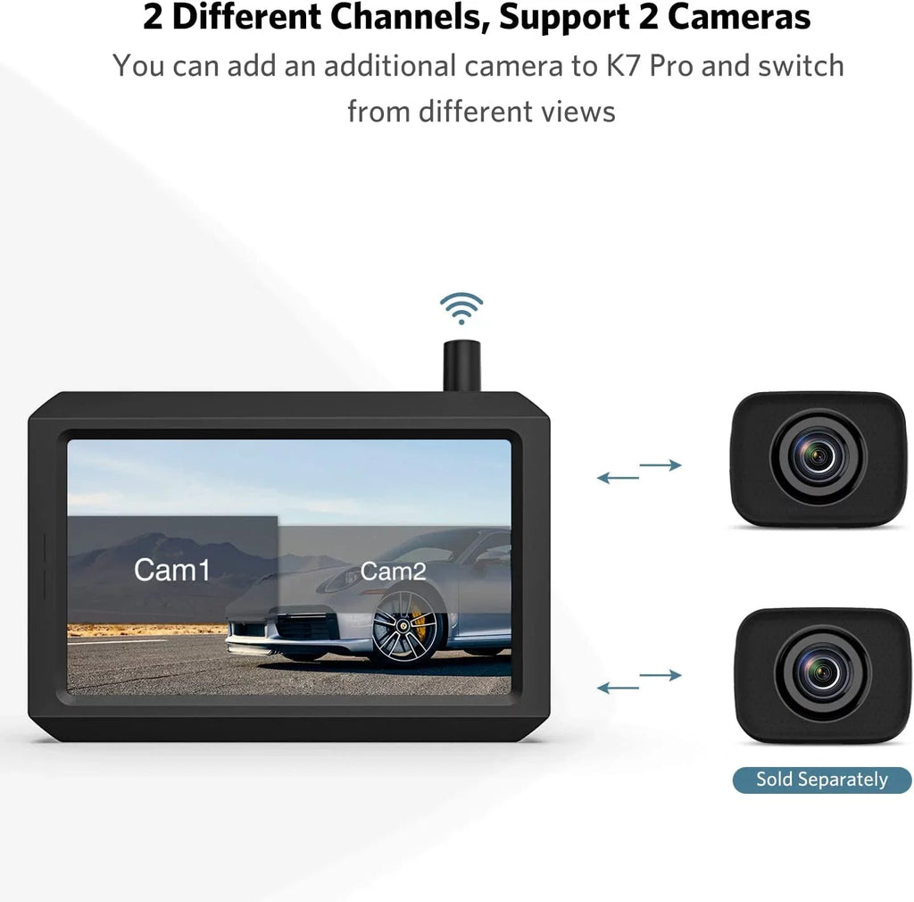 K7 Pro HD Wireless Backup Camera Kit with Dual Camera, 5″ TFT-LCD HD Monitor and Waterproof Rear View Camera for Car, SUV, Van, Mini RV, Pickup
