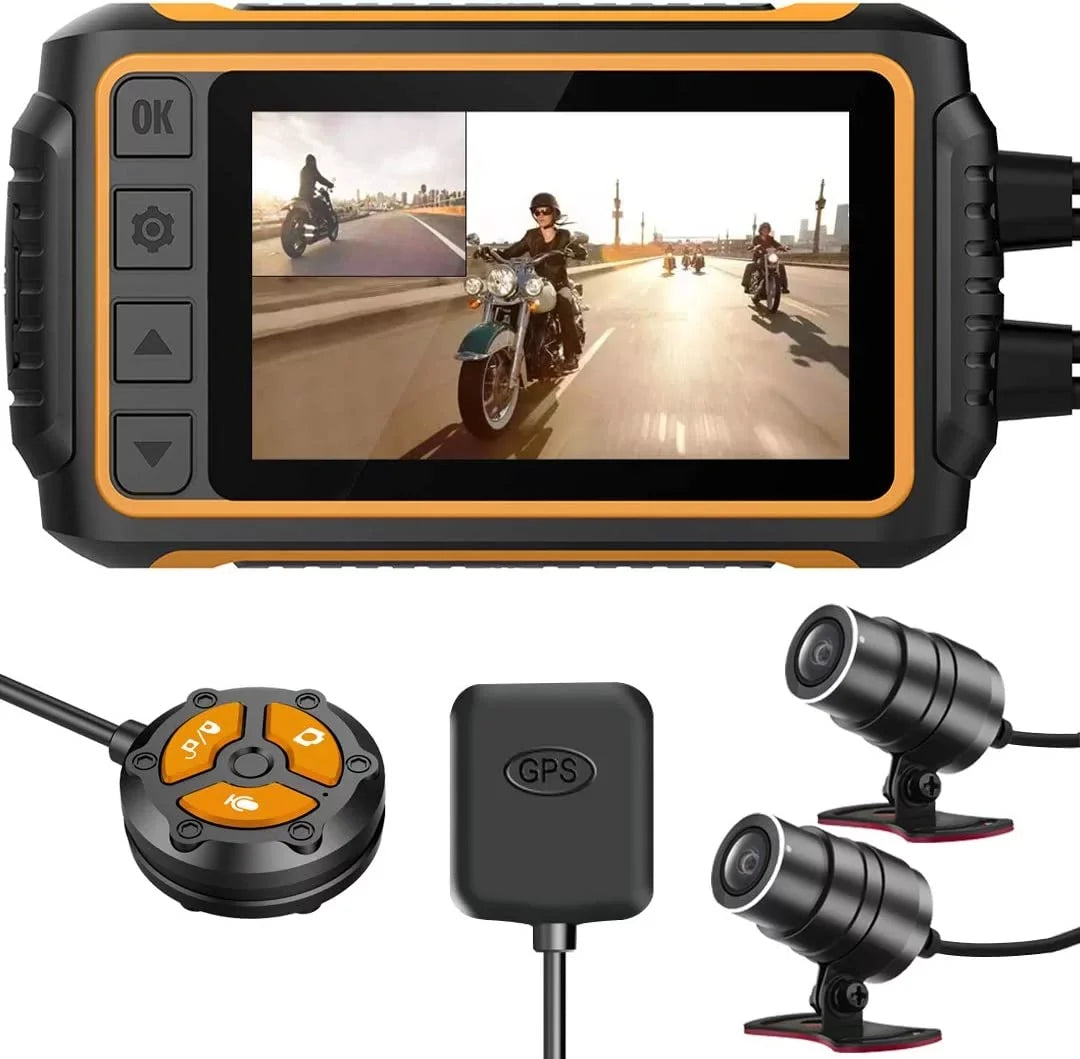 ZOMFOM Dash Cam Waterproof Recording Camera for Motorcycle, 3'' LCD Front and Rear FHD 1080P Waterproof Lens Wide Angle 150° with Wi-Fi, GPS, Wired Control, EIS and G-Sensor, Max up to 256GB