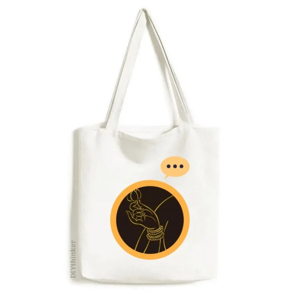 Culture Black Yellow Hand Lotus Expression Sack Canvas Tote Shoulder Bag