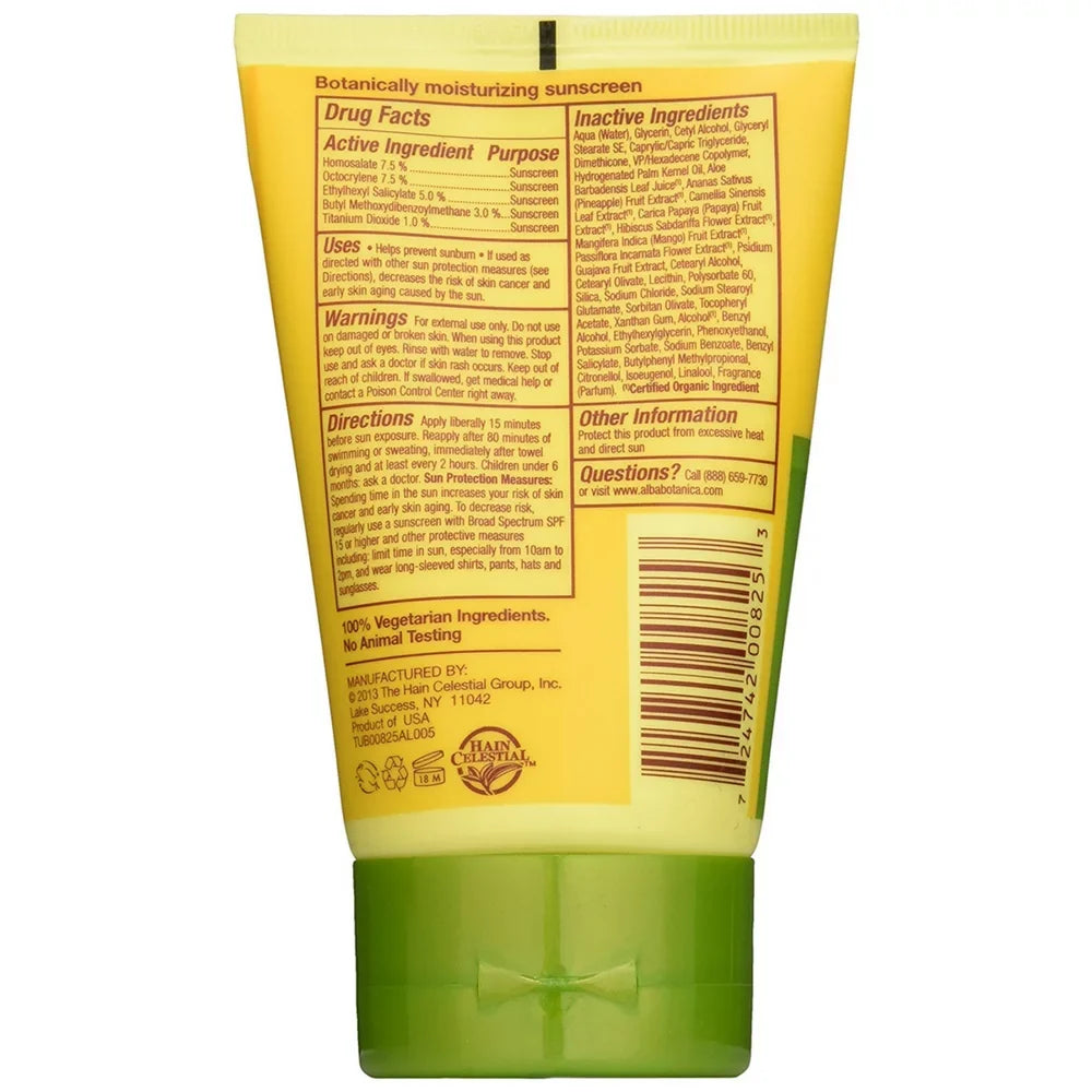 Alba Botanica Hawaiian Sunscreen, Soothing Aloe Vera SPF 30 4 oz (Pack of 2)