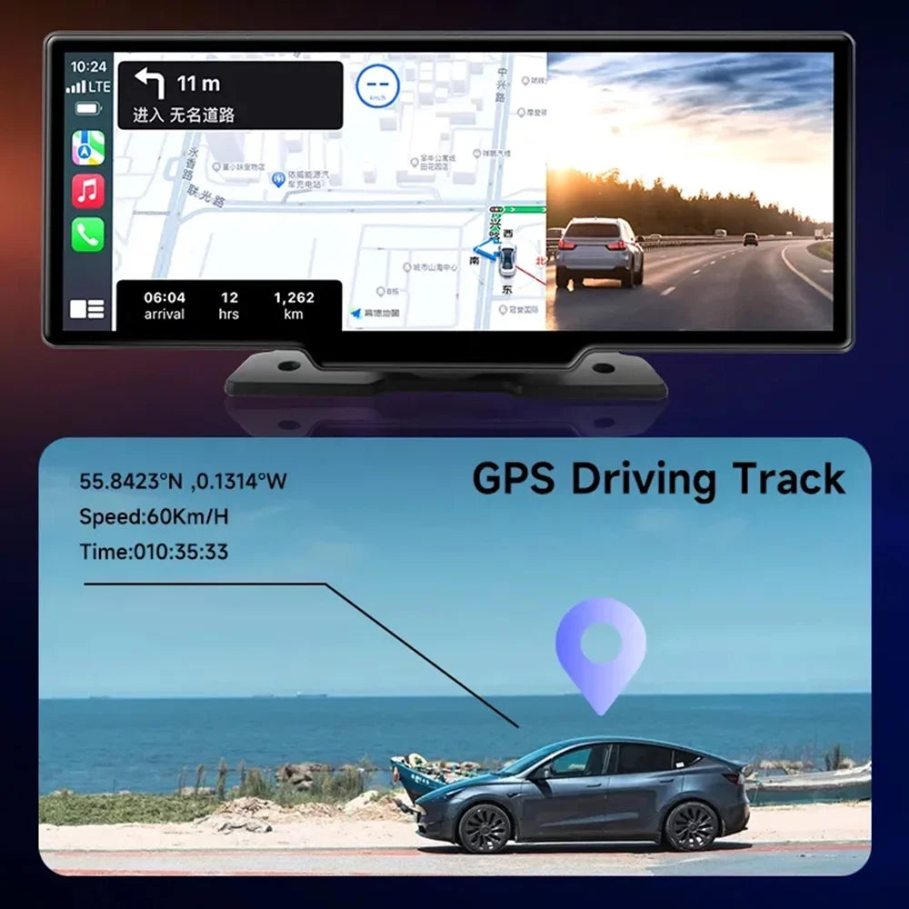Masslatie 10.26 Inch Dash Cam Carplay & Android Auto DVR GPS Navigation Video Dashboard Mirror Monitor Car DVRS,No Front camera