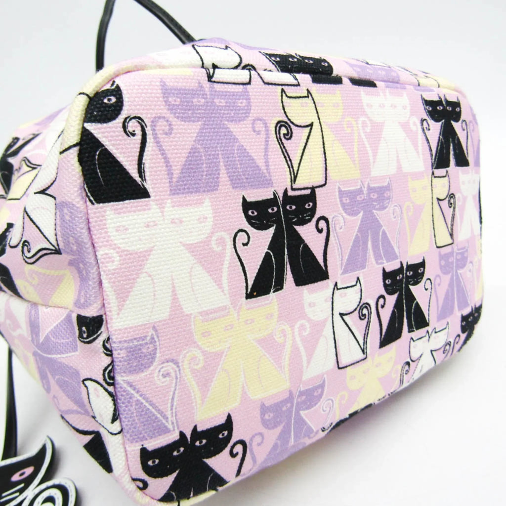 Pre-Owned Miu Miu CANAPA CATS Drawstring Bag 5RM014 Women's Leather,Cotton Pouch Black,Light Purple,Multi-color (Good)