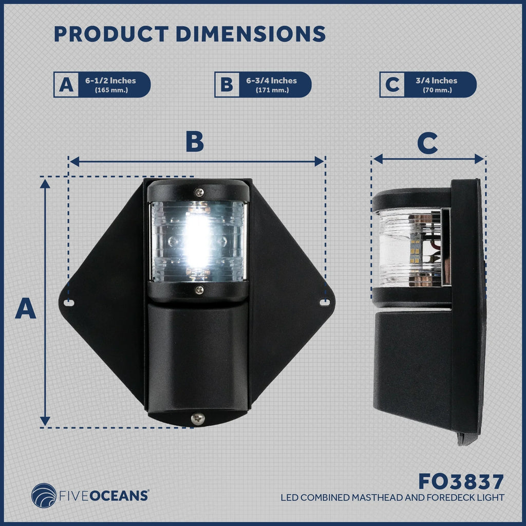 Five Oceans Combination Masthead and Deck Light, LED Masthead Deck Spreader Light, 12V, Vertical Mount for Vessel - FO3837