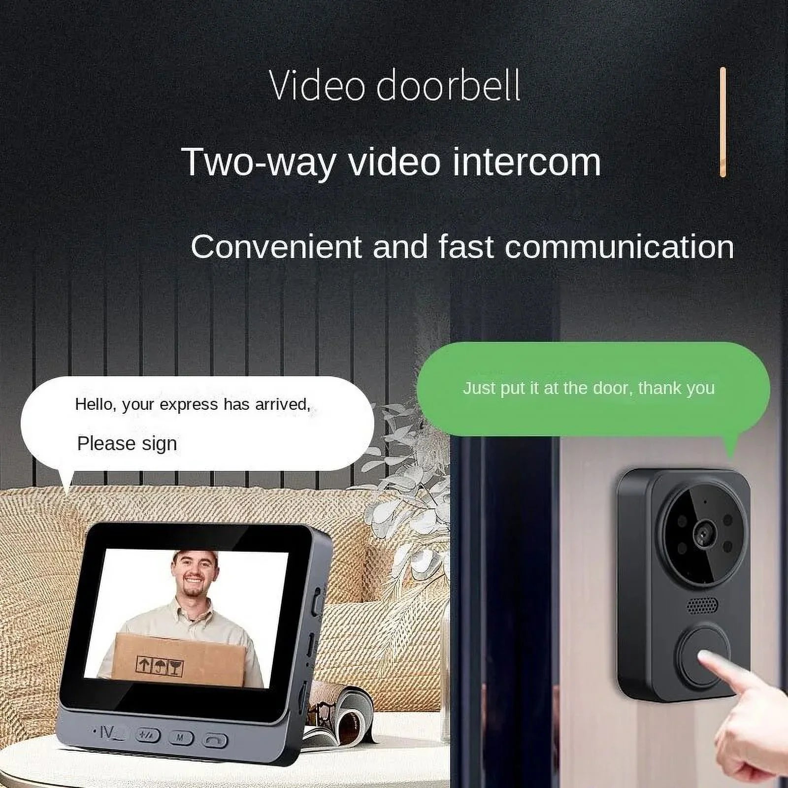 M12 video doorbell 4.3-inch home smart life 2.4G wireless video two-way intercom doorbell monitoring