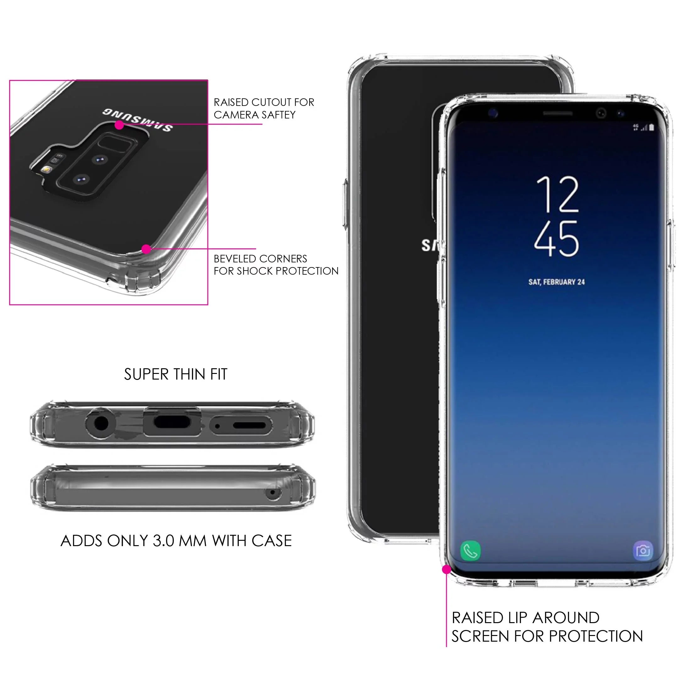 DistinctInk Clear Shockproof Hybrid Case for Samsung Galaxy S9+ PLUS (6.2" Screen) - TPU Bumper, Acrylic Back, Tempered Glass Screen Protector - 2 Corinthians 5:7 - Walk By Faith When I Cannot See