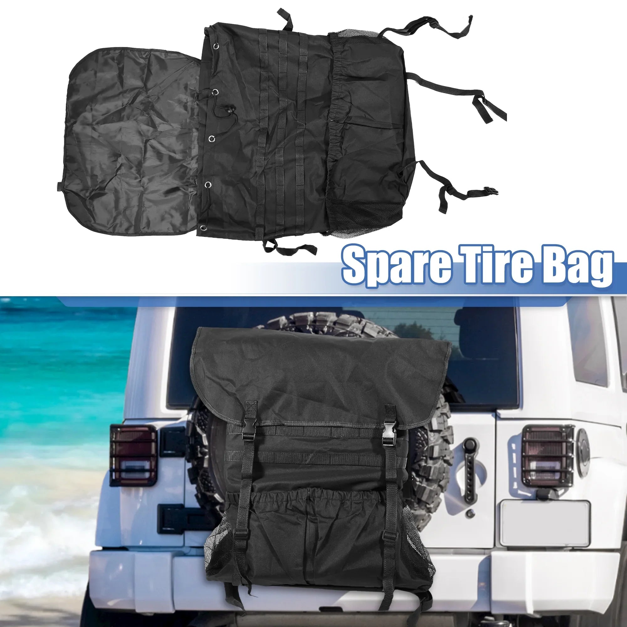 Unique Bargains Spare Tire Trash Bag Outdoors Storage Bag for Wrangler JK JKU JL JLU 2/4 Doors 07-20 Camping Organizer