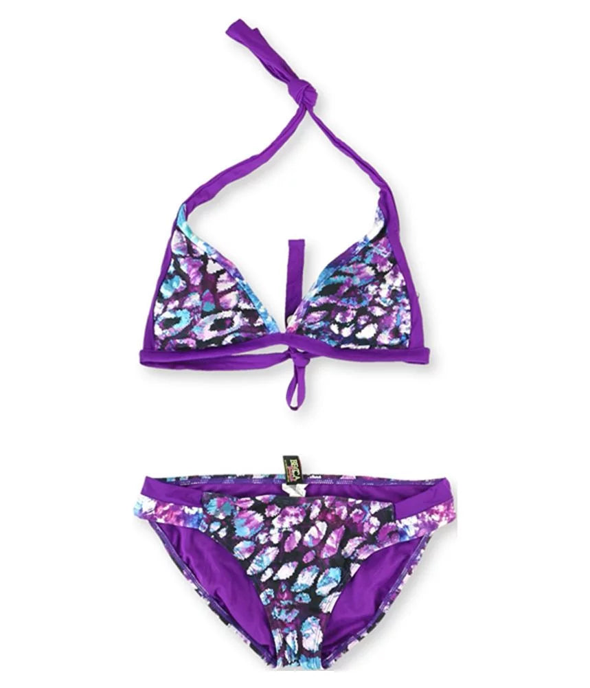 Becca Womens Reversible Side Tab 2 Piece Bikini, Purple, Medium