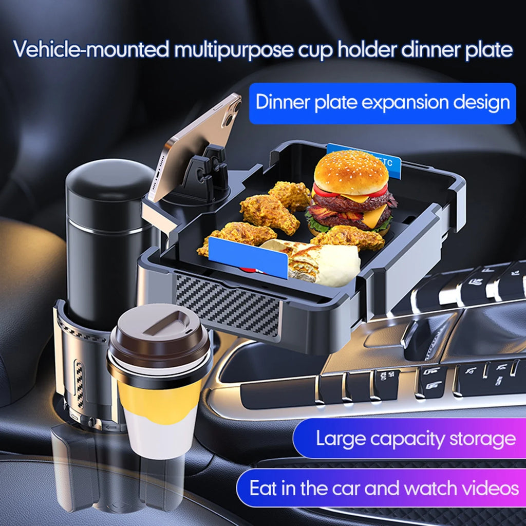 moobody Multifunctional Car Cup Holder Tray, Dual Adjustable Holder, 4IN1 Design for Conveniently Expanding Storage Space in the Car