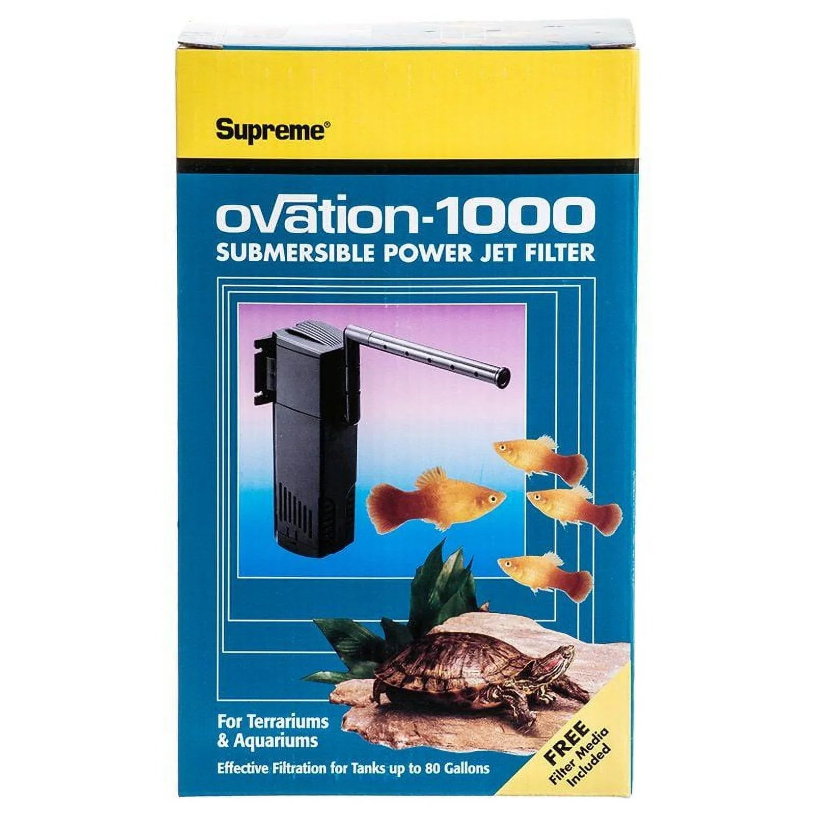 Supreme Ovation Submersible Power Jet Filter [Aquarium, Filters Canister (Internal)] Model 1000 - 265 GPH (Up to 80 Gallons)