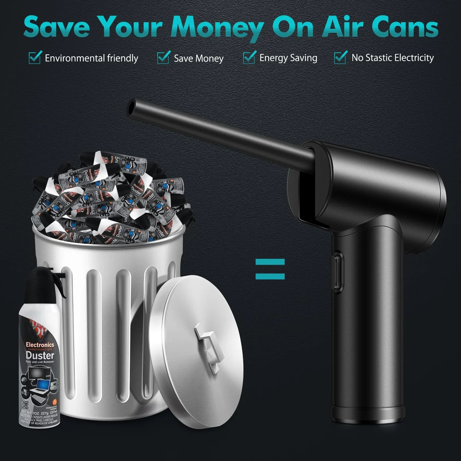 Reesibi Cordless Air Duster Portable Air Blower for Computer with 40000 RPM Improved Motor Electric Compressed Air Duster for Keyboard Laptop PC Camera Cleaning, 6000mAh Rechargeable Battery