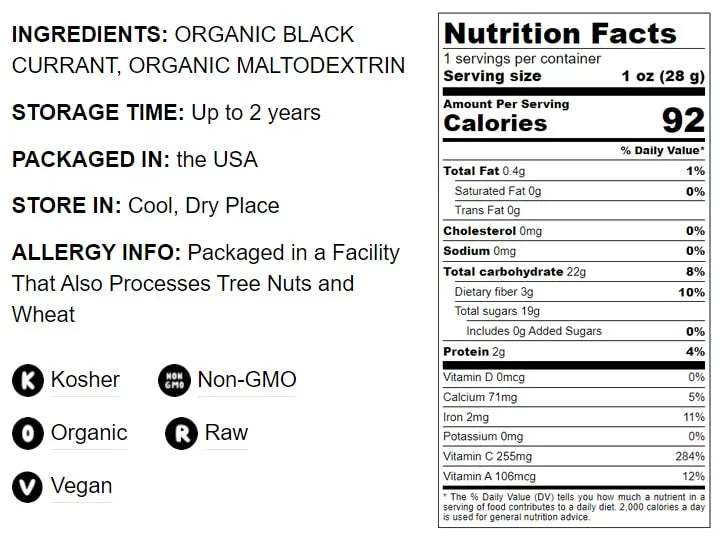 Organic Black Currant Powder, 4 Pounds — Non-GMO, Raw, Vegan, Kosher — by Food to Live