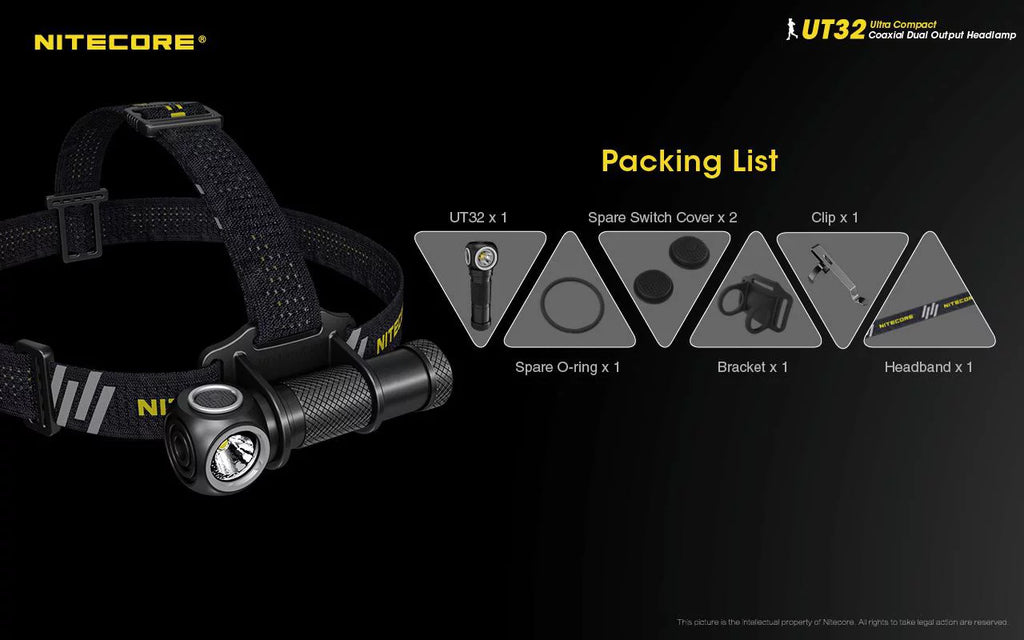 Value Bundle: Nitecore UT32 Dual Emitter Headlamp - (5700K,Cool White) - (3000K,Warm White) with 1x NL1834R USB Rechargeable Battery and TUP Rechargeable ligent Pocket Light (Black or Gray)