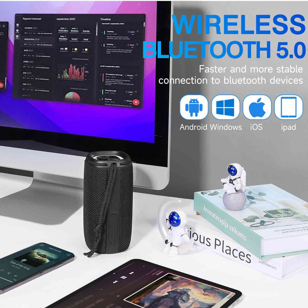 UrbanX X808 Bluetooth Speaker, IPX5 Waterproof Speakers 360° HD Surround Sound with Punchy Bass, True Wireless Pairing, BT5.3, Portable Speaker for LG G7 One - Black