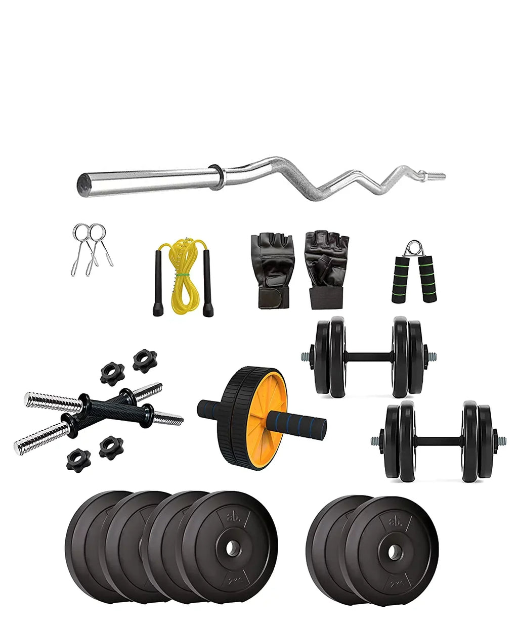 anythingbasic. PVC 12 Kg Home Gym Set with One 3 Ft Curl and One Pair Dumbbell Rods with Gym Accessories and AB Roller