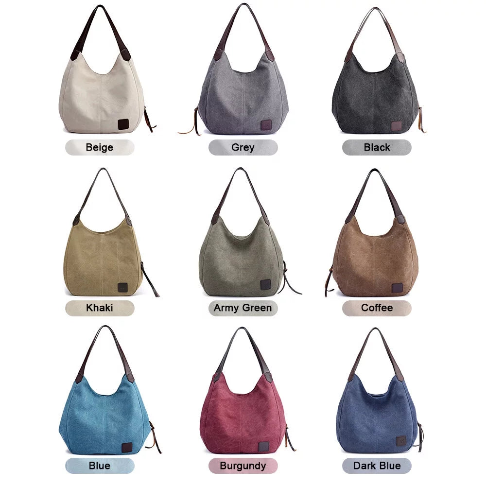 MIXFEER Women Canvas Shoulder Bag Handbag Multi-pockets Vintage Totes Hobo Bags