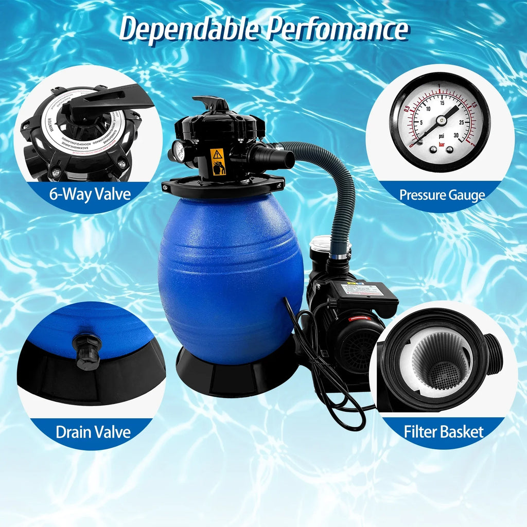 PRIJESSE 13" Pool Sand Filter 3/4HP Sand Filter Swimming Pool Pump for Above Ground Pool