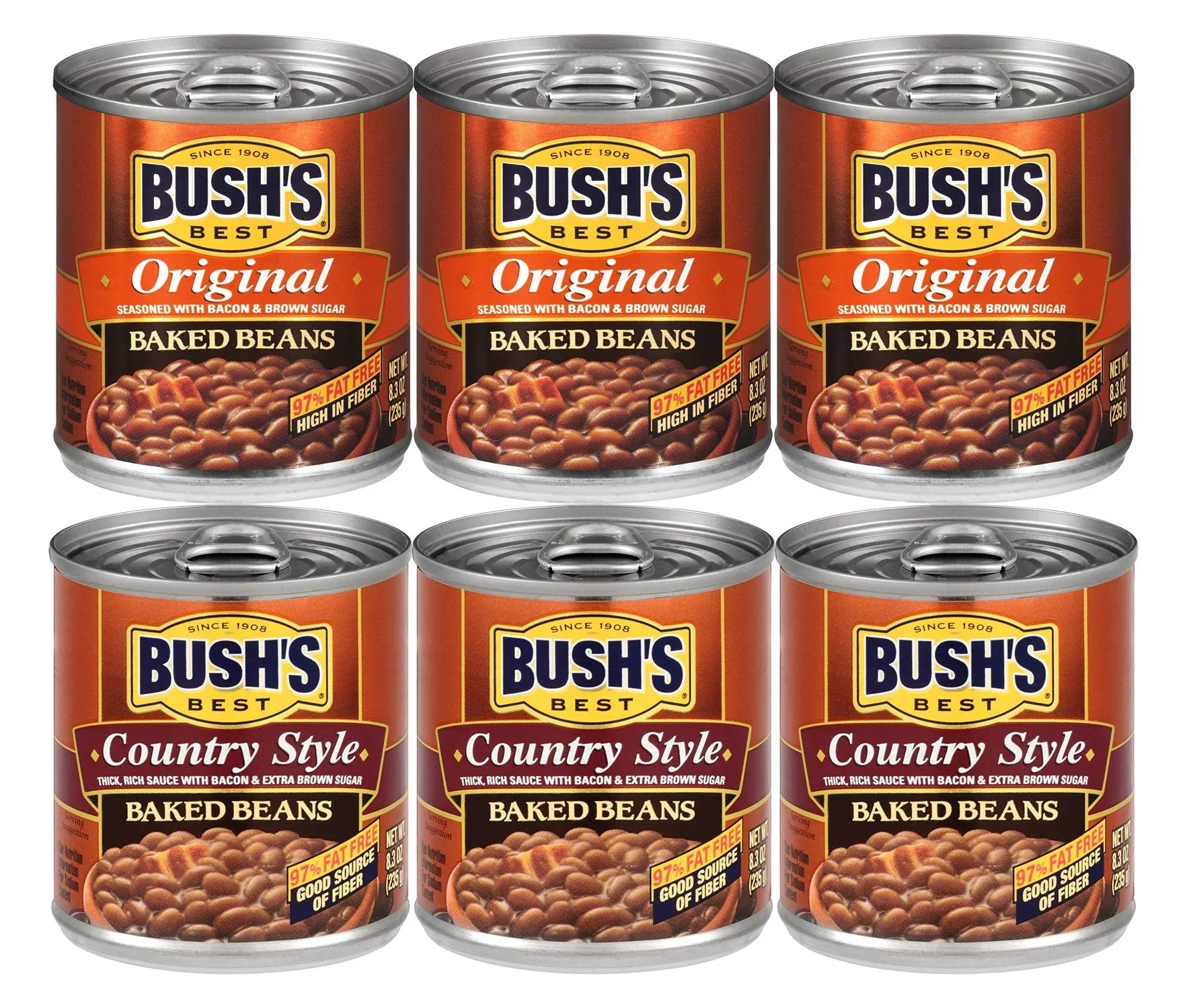Bush,S Best 3 Original Baked Beans, 3 Country Style Baked Beans, 8.3 Oz Variety Pack, 1 Ct