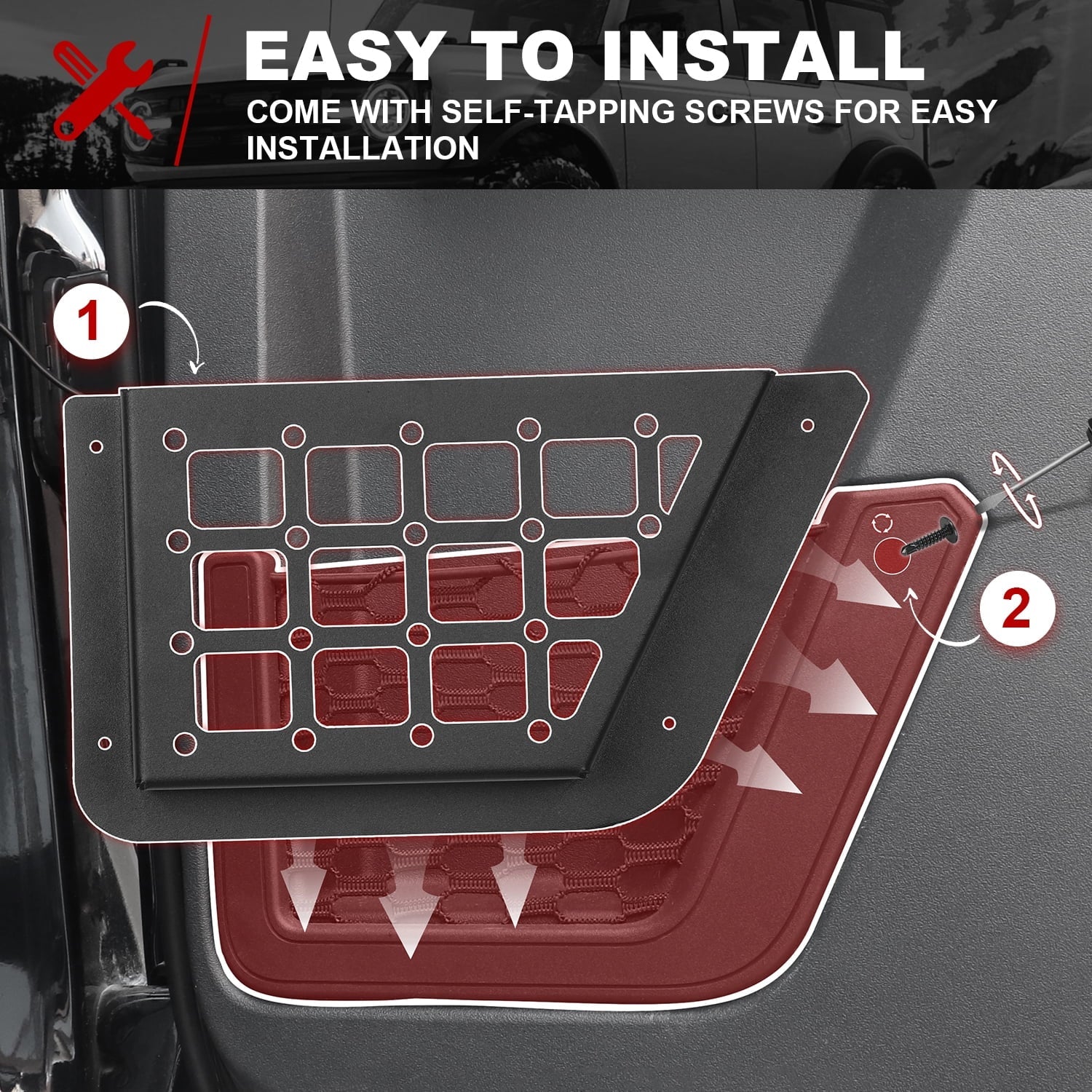 MFC 2Pcs Rear Door Storage Pocket Side Organizer Box Fitting with for Ford Bronco Accessories
