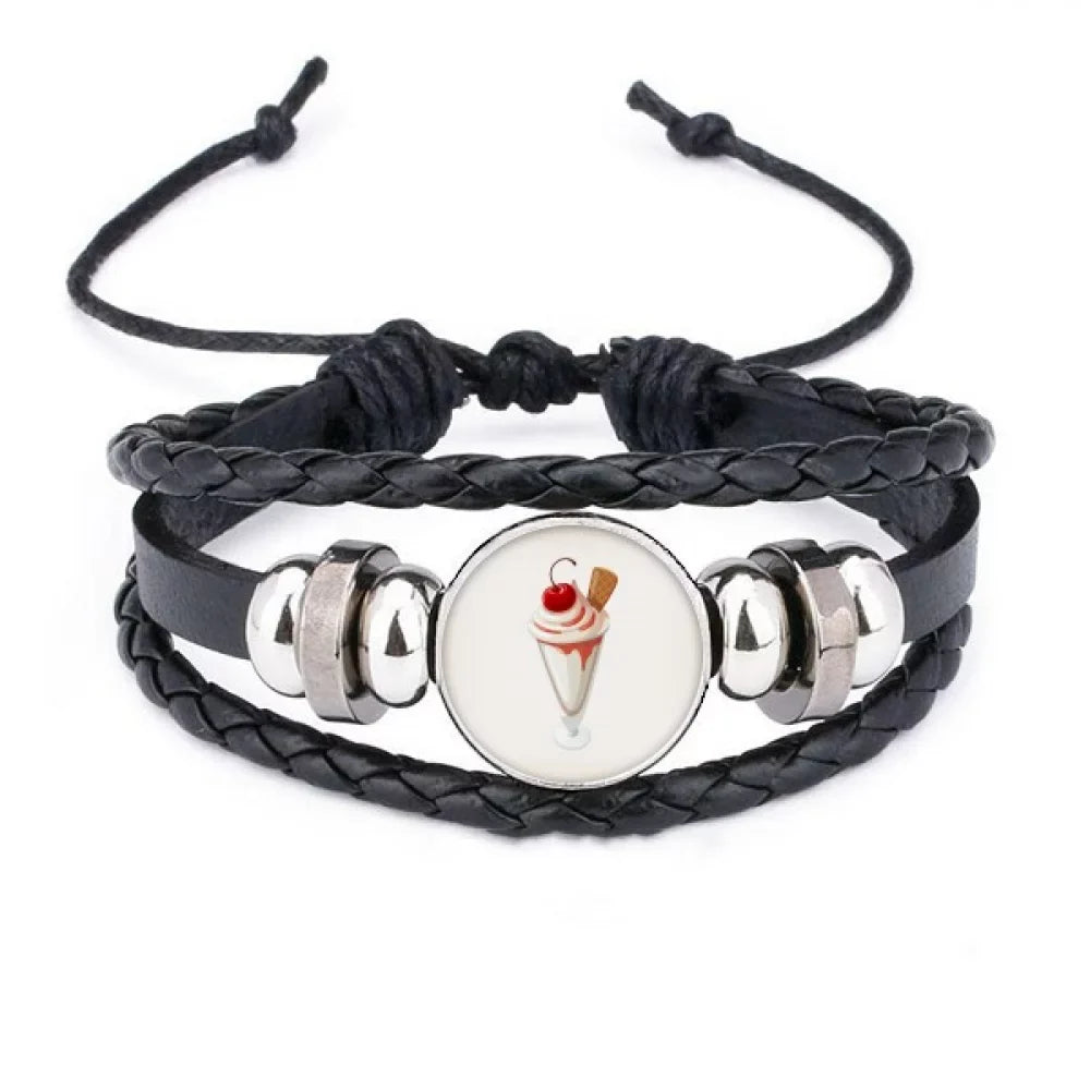 Cherry Conical Cup Sweet Ice Bracelet Braided Leather Woven Rope Wristband