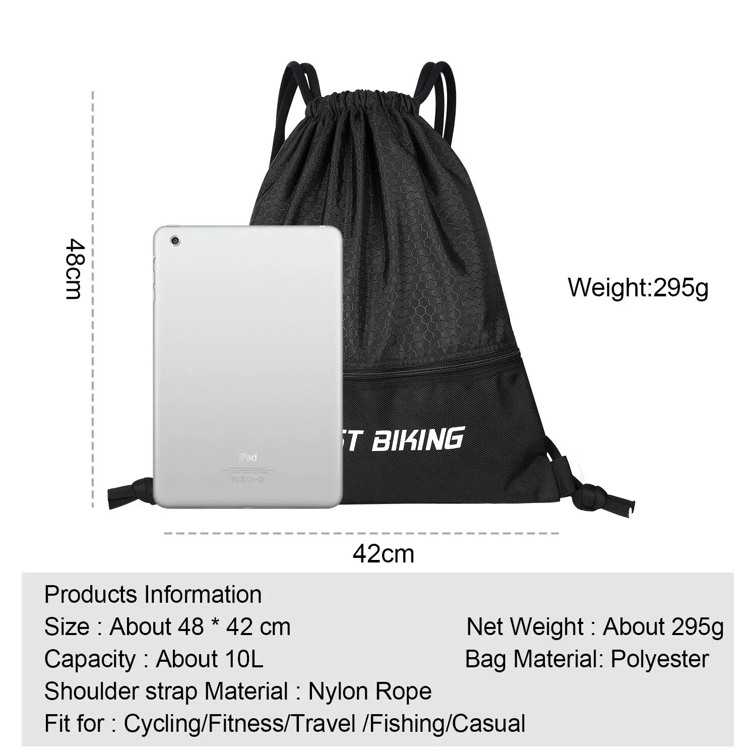 WEST BIKING Drawstring Bag Outdoor Sports Sackpack Backpack, Black
