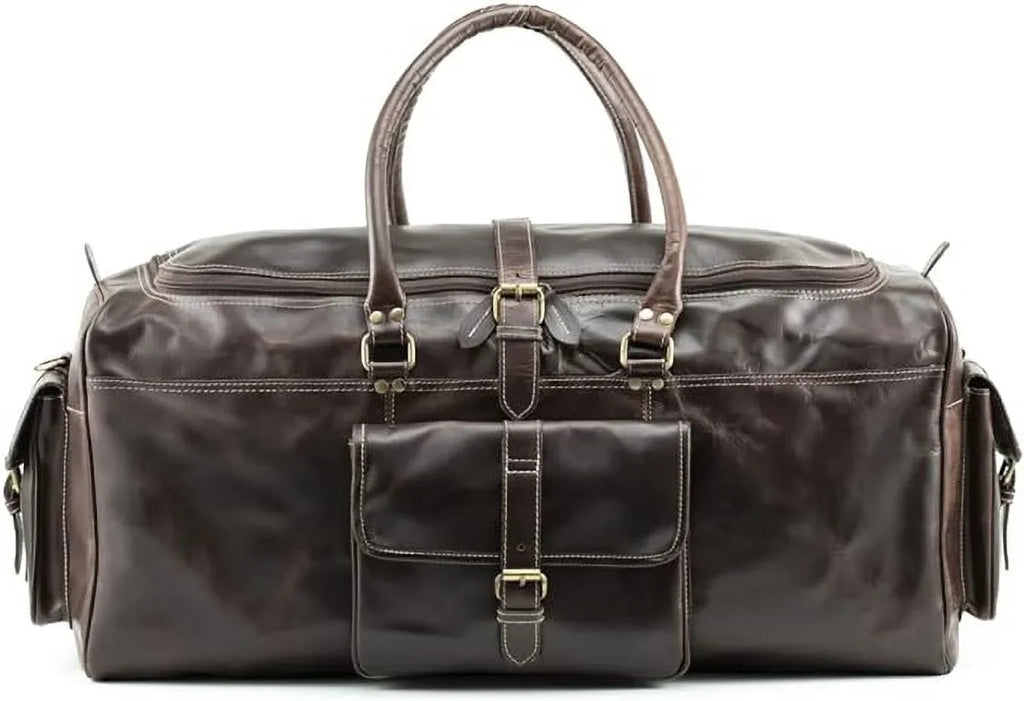 Hulsh Buffalo Leather Duffle Bag for Men 24 inches Top Grain Leather Travel Bag Overnight Weekender Holdall Bag Vintage Classic Style Sports Gym Bag