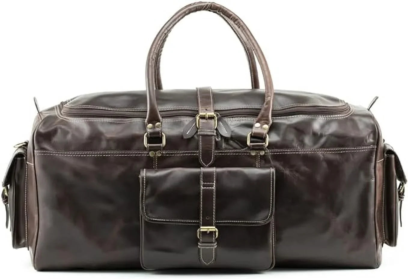 Hulsh Buffalo Leather Duffle Bag for Men 24 inches Top Grain Leather Travel Bag Overnight Weekender Holdall Bag Vintage Classic Style Sports Gym Bag
