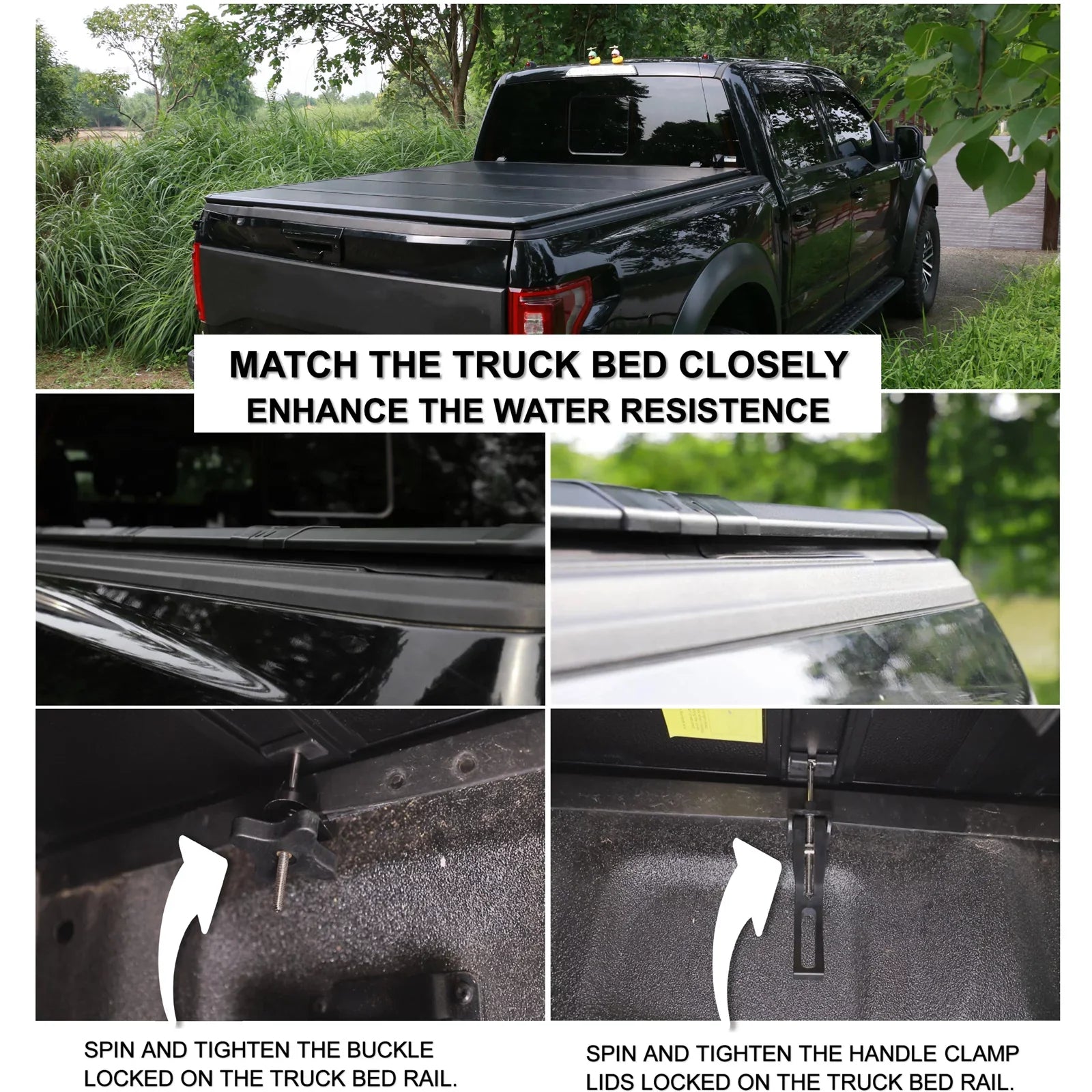 Mamoru Hard FRP Quad-Fold Solid Tonneau Wrap Suitable with 2016 2017 2018 2019 2020 2021 2022 2023 Tacoma 6' / 73.7" Truck Bed Protection | Fit for Deck Rail System