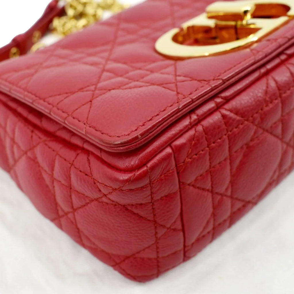 Pre-owned CHRISTIAN DIOR Caro Cannage Calfskin Leather Shoulder Bag Red