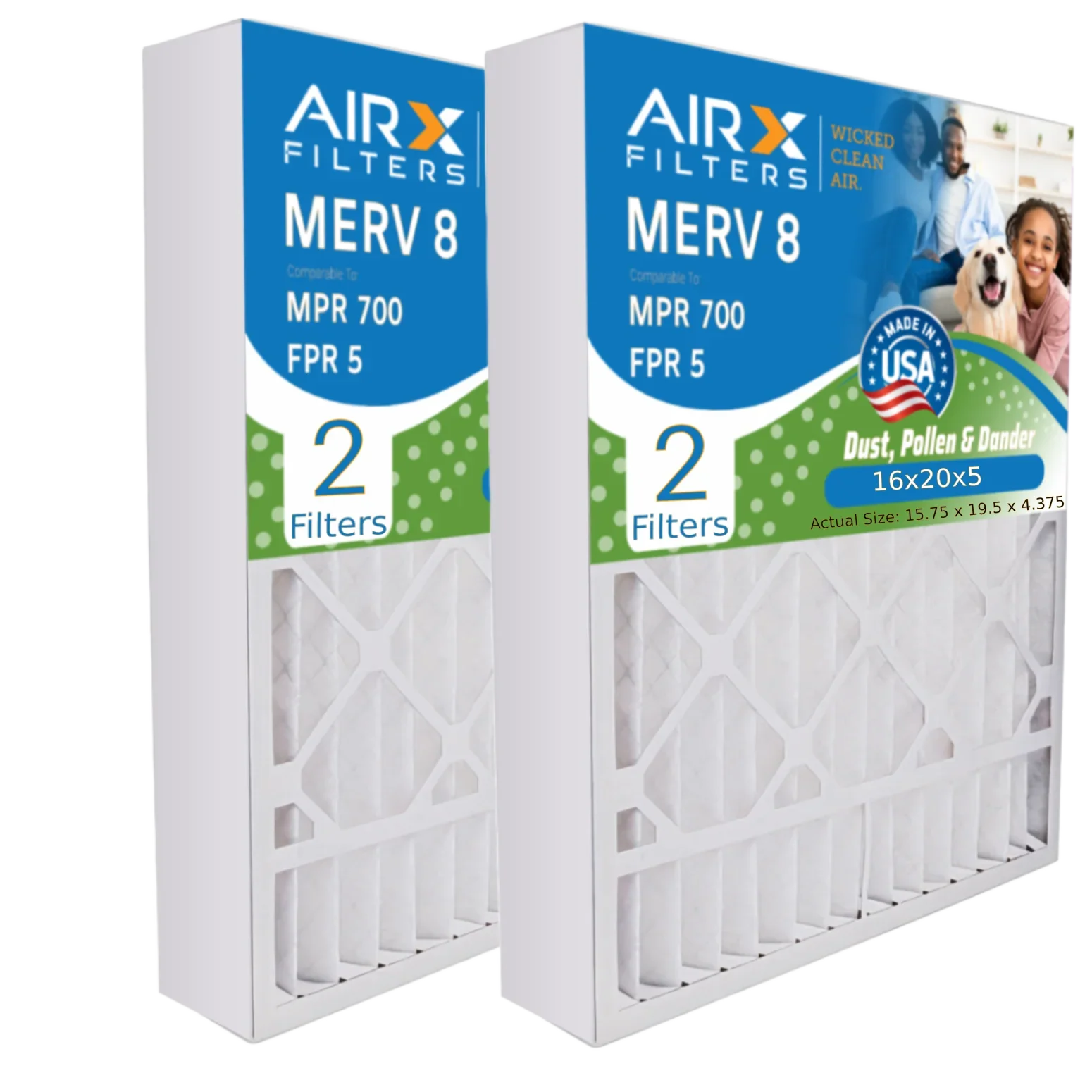 16x20x5 Air Filter MERV 8 Comparable to MPR 700 & FPR 5 Fitting with Honeywell FC100A1003 Premium USA Made 16x20x5 Furnace Filter 2 Pack by AIRX FILTERS WICKED CLEAN AIR.