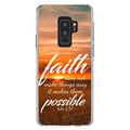 DistinctInk Clear Shockproof Hybrid Case for Samsung Galaxy S9+ PLUS (6.2" Screen) - TPU Bumper, Acrylic Back, Tempered Glass Screen Protector - Luke 1:37 - Faith Does Not Make Easy Makes Possible