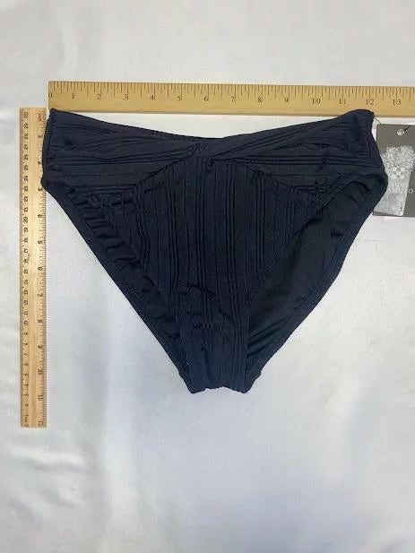 MSRP $74 Vince Camuto Ribbed High Leg Twist Bikini Bottom Black Size Small