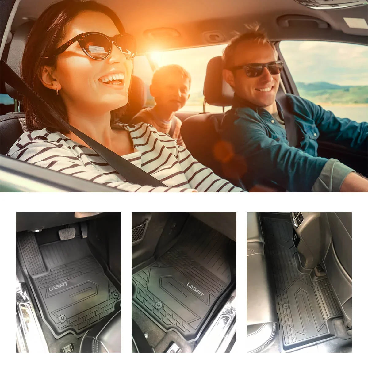 Lasfit Floor Liners for 2013- 2015 Jeep Grand Cherokee （Fit Bench Seating ONLY）,for 2013-2021 Dodge Durango (Fit Bench Seating on 2nd Row only),All Condition Fit TPE Floor Mats Set