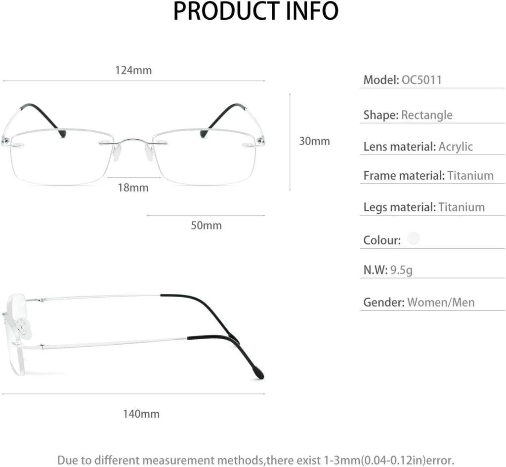 OCCI CHIARI Reading Glasses 1.5 For Mens Lady Designer Readers with Comfortable Frameless Long-lasting Spring Hinge 1.0 1.5 2.0 2.5 3.0 3.5