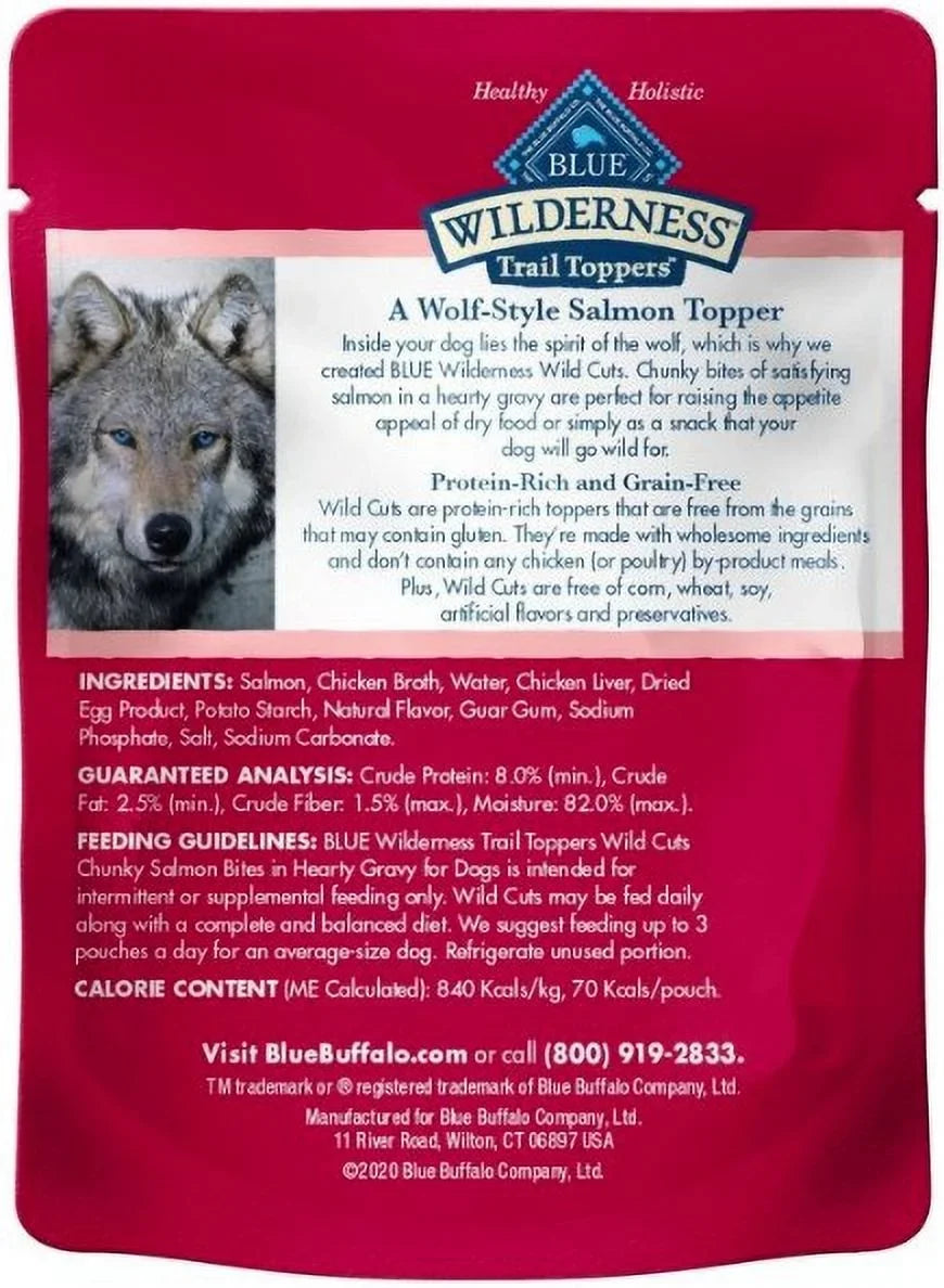 Blue Buffalo Wilderness Trail Toppers Wild Cuts Salmon in Gravy [Dog Soft And Paste Treats, Dog Supplies] 9 oz (3 x 3 oz)