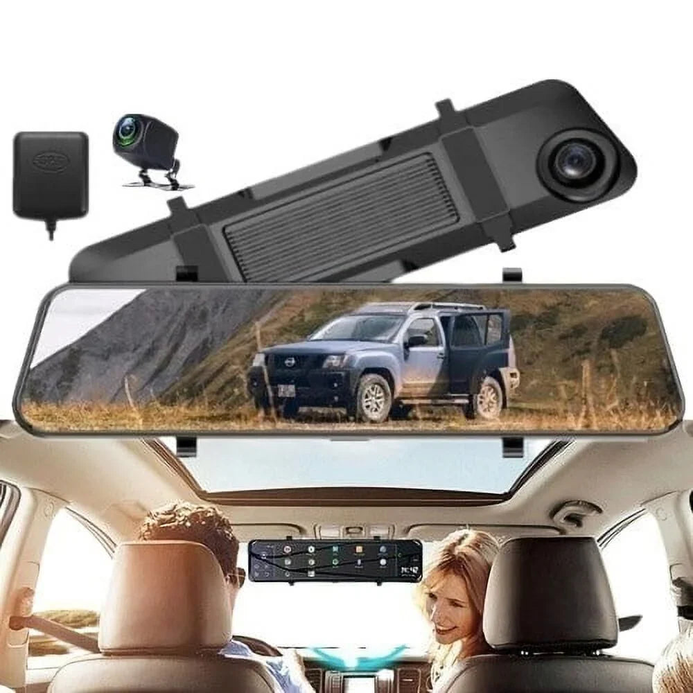 4K 12" Dash Cam Mirror GPS WiFi Voice Control Car Rear View Backup Dual Camera