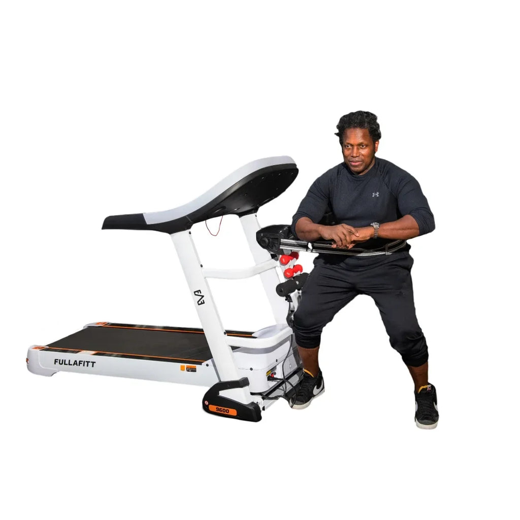 World Best Folding Treadmill by FULLAFITT, 4.5HP, Massage Belt, Wide LED Monitor, Bluetooth, Speakers, Preset Programs, Pulse Grip, Pressure Free Running Board