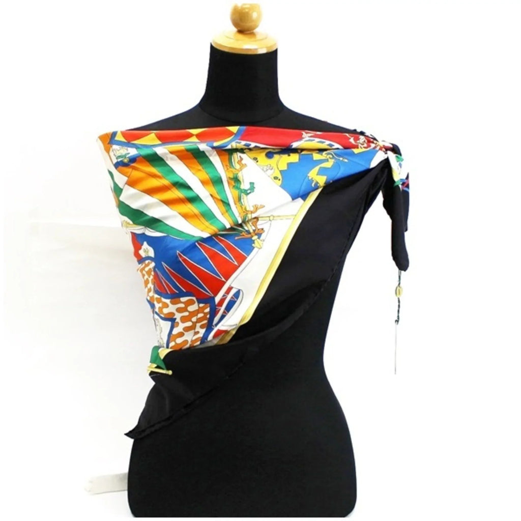 Pre-Owned Gucci Silk Scarf Muffler Stole Black x Multicolor GUCCI | Ladies (Good)