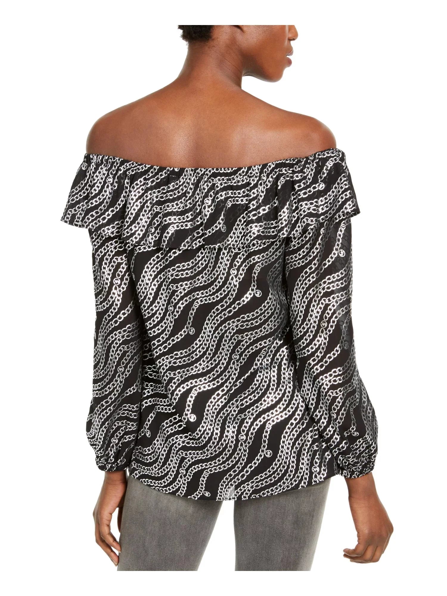 MICHAEL KORS Womens Black Off Shoulder Evening Peasant Top M