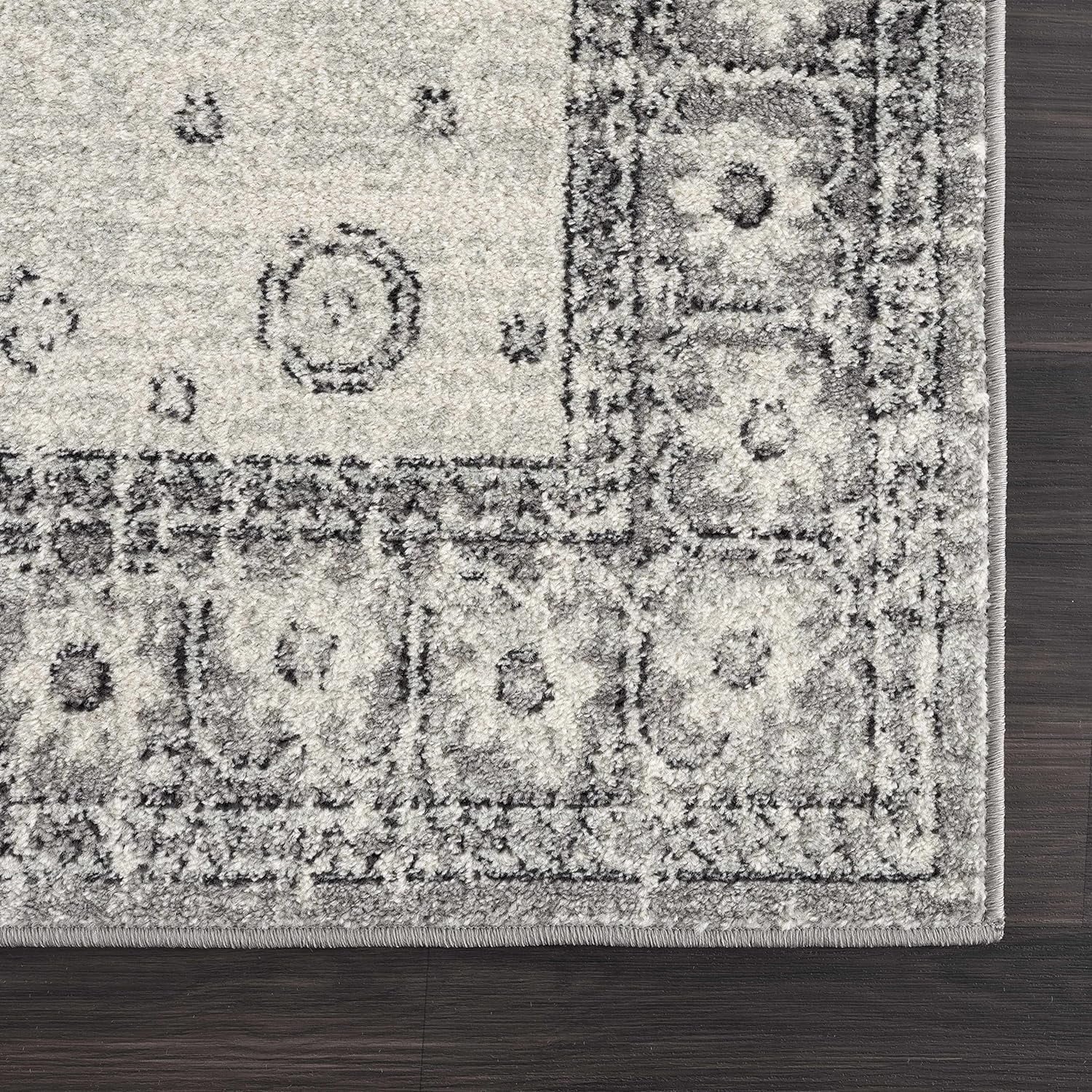 Marash Collection Goksun Persian Traditional Living Room, Bedroom, Indoor Area Rug - Oriental Medallion Pattern - Boho Vintage Distressed - Grey, Beige - 7'10" X 10'