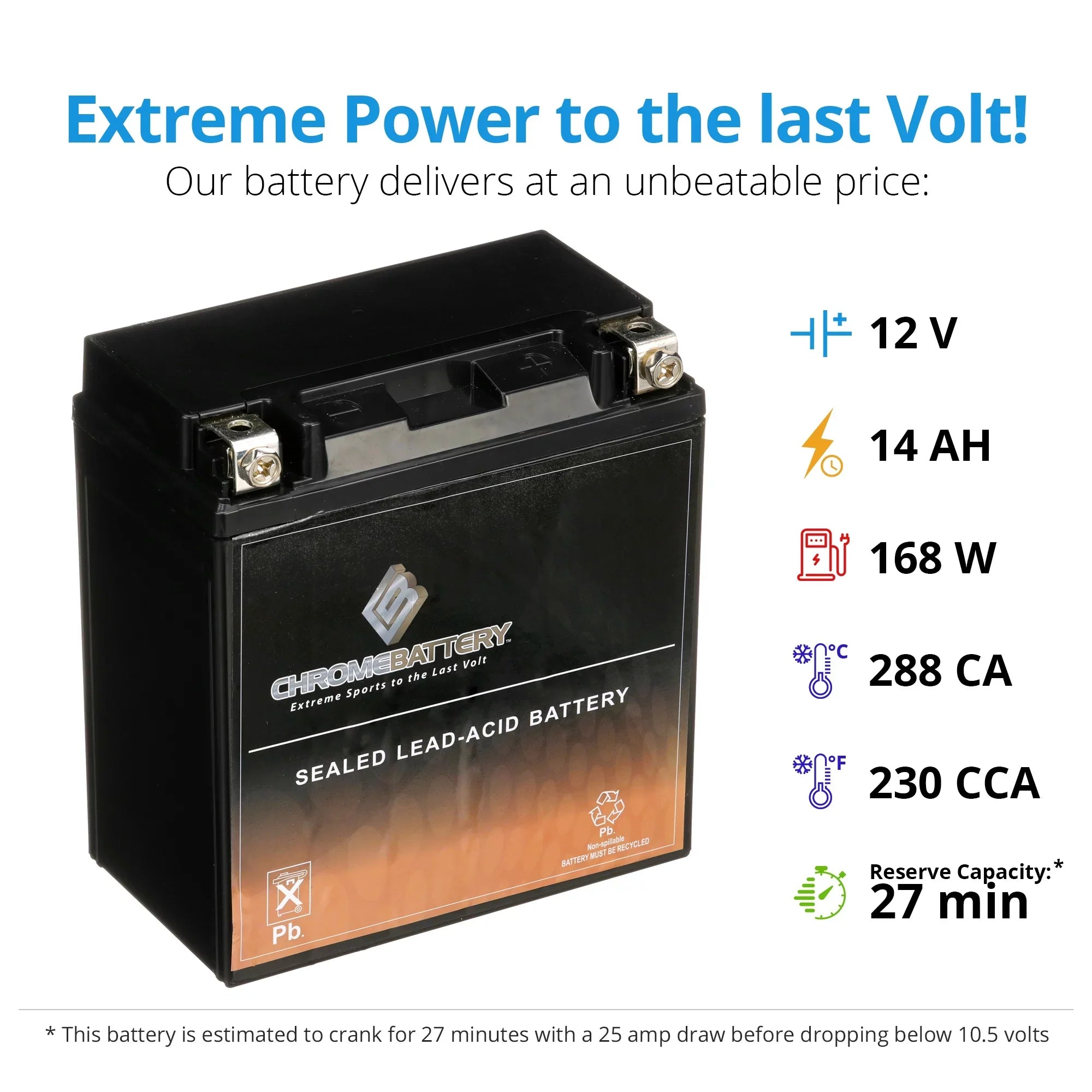 Chrome Battery YTX16-BS (16-BS 12 Volt,14 Ah, 230 CCA) Motorcycle Battery for Suzuki 1600cc Marauder Boulevard M95 2005