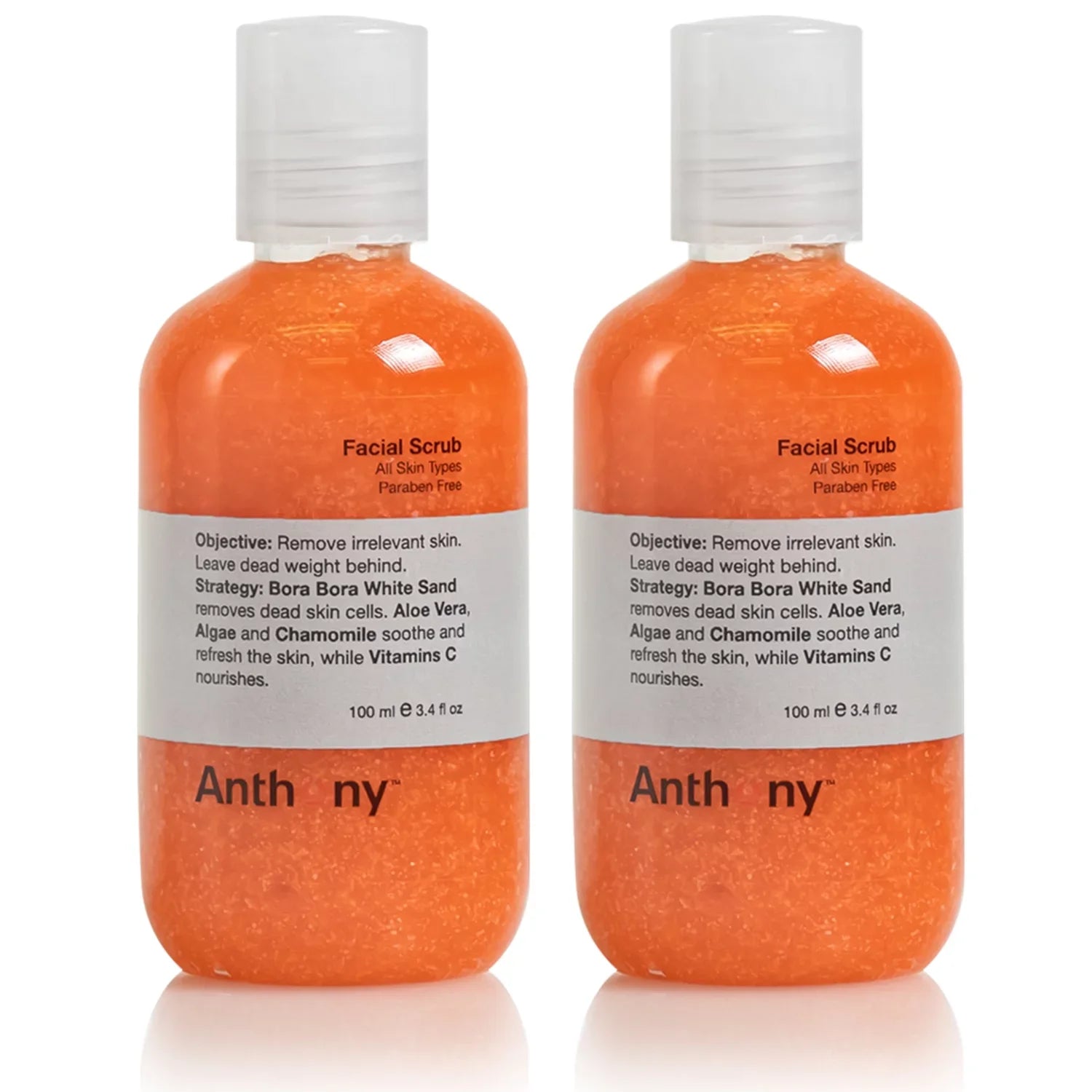 Anthony Facial Scrub, 3.4 Fl Oz, Contains Aloe Vera, Sand, Algae, Chamomile, Vitamin C, Soothes, Protects, Refreshes and Removes Dead Skin Cells Pack of 2