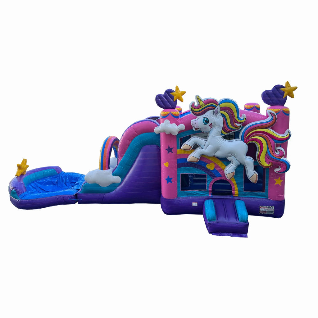 XJUMP Unicorn Inflatable Water Slide Bounce House Combo with Detachable Pool (with Air Blower), Commercial Grade, 100% PVC Vinyl, for Kids and Adults, Basketball Hoop, Outdoor Backyard, Wet Dry