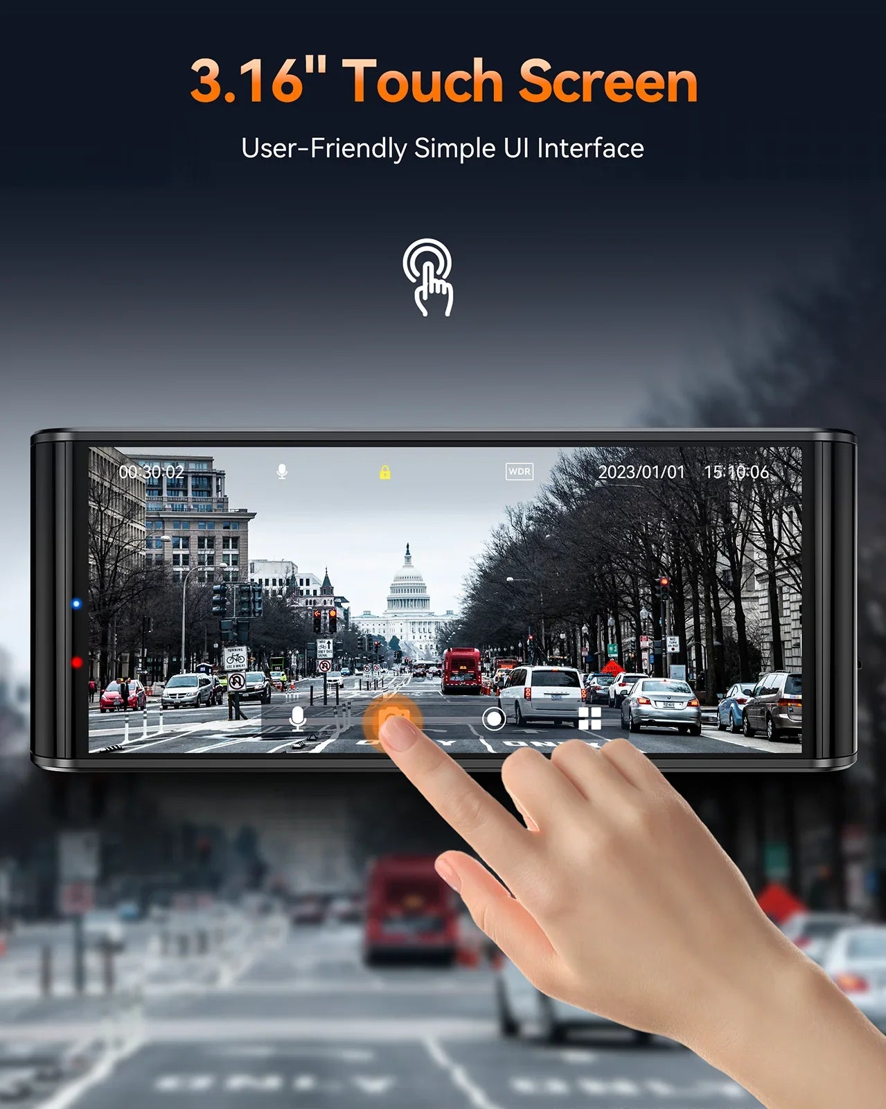 Toguard 4K Dual Dash Cam Front and Rear with WiFi GPS, 3.16" IPS Touch Screen Capacitor Car Camera W/Motion Activated Sensor Emergency Lock