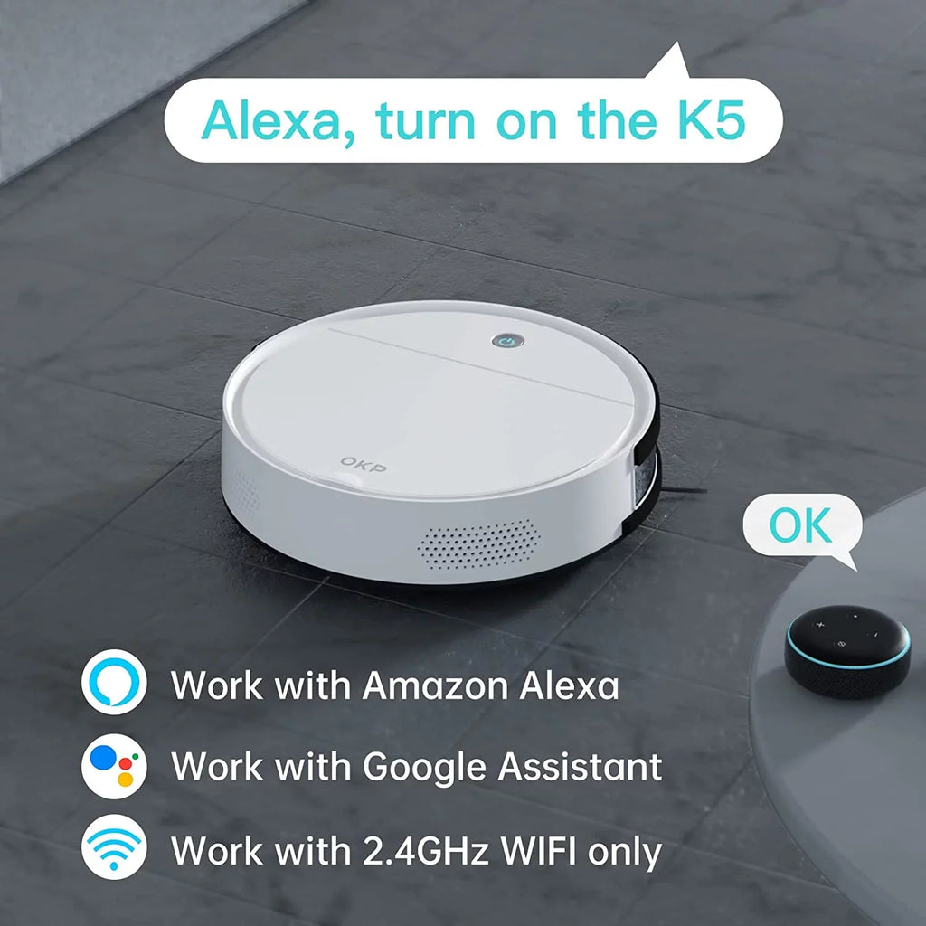 FJU Robot Vacuum Cleaner, 2500pa Strong Suction, Work with /APP, 120Mins Runtime, Quiet and Small Robotic Vacuum for Pet Hair, Low Pile Carpet, Hard Floor