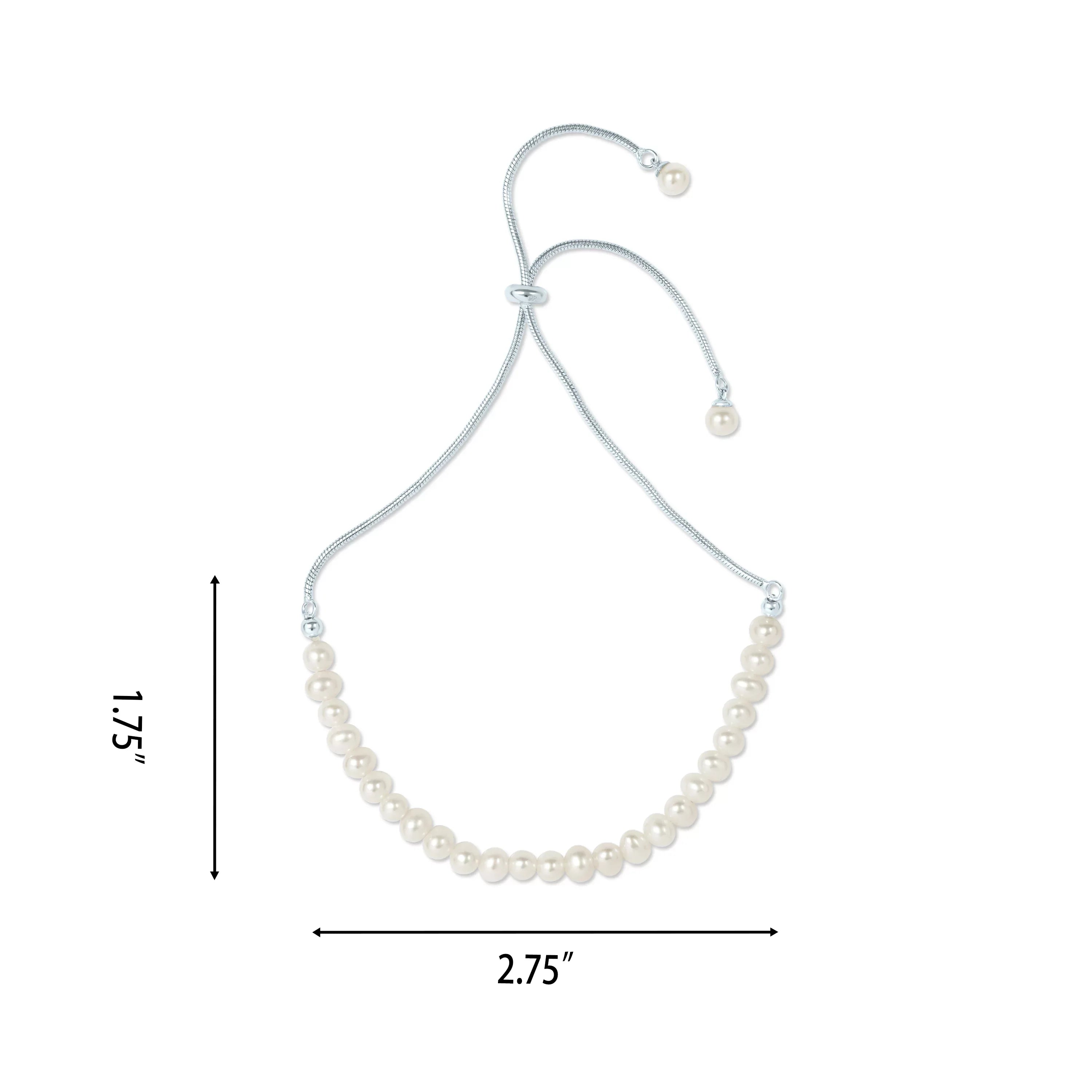 Gemistry White Cultured Freshwater Pearl Adjustable Slider Bracelet in 925 Sterling Silver for Women