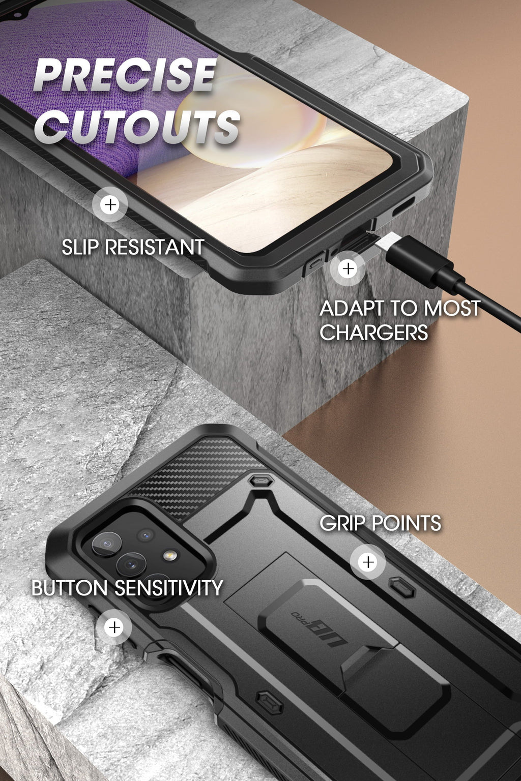 SUPCASE Unicorn Beetle Pro Series Case Designed for Samsung Galaxy A32 5G [Not Fit 4G Version], Full-Body Rugged Holster & Kickstand Case with Built-in Screen Protector (Black)