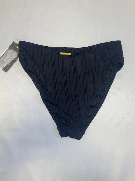 MSRP $74 Vince Camuto Ribbed High Leg Twist Bikini Bottom Black Size Small
