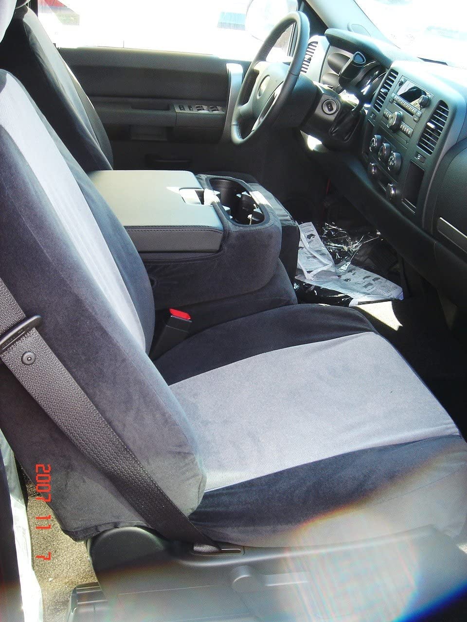 C1127 2007-2013 Chevy Silverado, Suburban and Tahoe LT Front 40/20/40 Split Seat With Opening Console With 2 Opening Lids In Gray and Black Velour