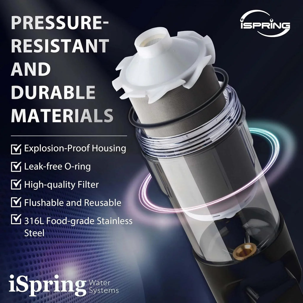 iSpring WSP500ARJ-BP Whole House Prefilter, Spin-Down Sediment Water Filter with Bypass, Upgraded Clear Housing, Jumbo Size, Flushable and Reusable, Touch-Screen Auto Flushing, 4 Modes, 500 Microns