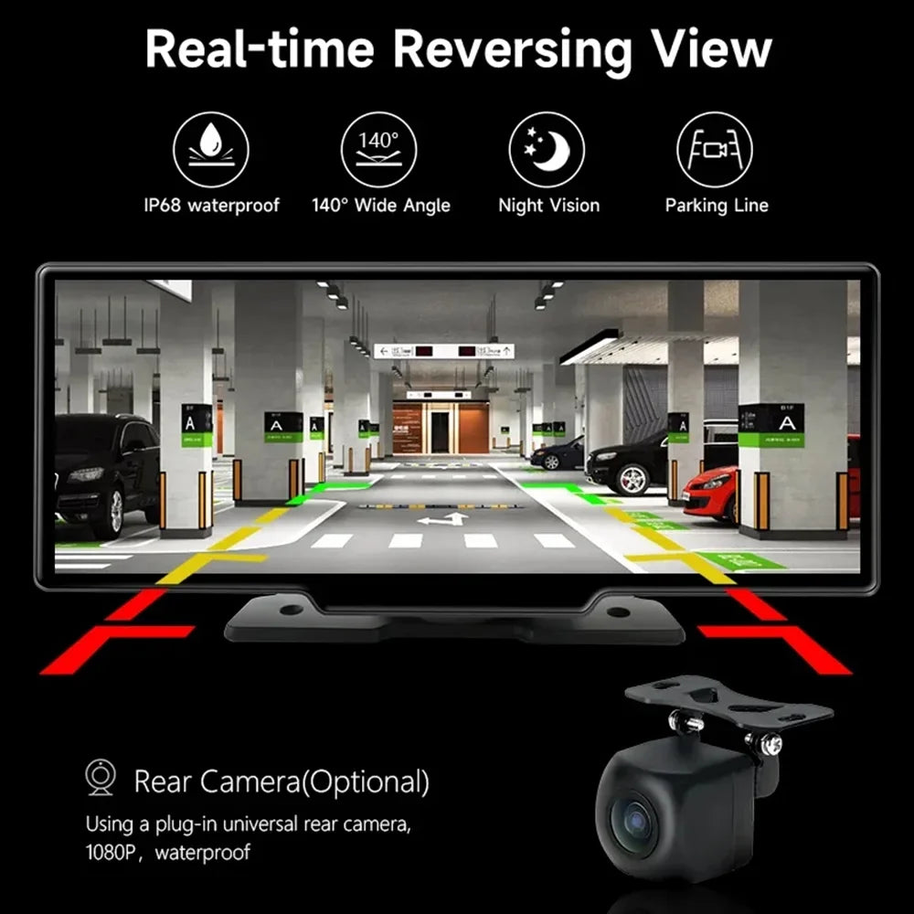 Masslatie 10.26 Inch Dash Cam Carplay & Android Auto DVR GPS Navigation Video Dashboard Mirror Monitor Car DVRS,No Front camera